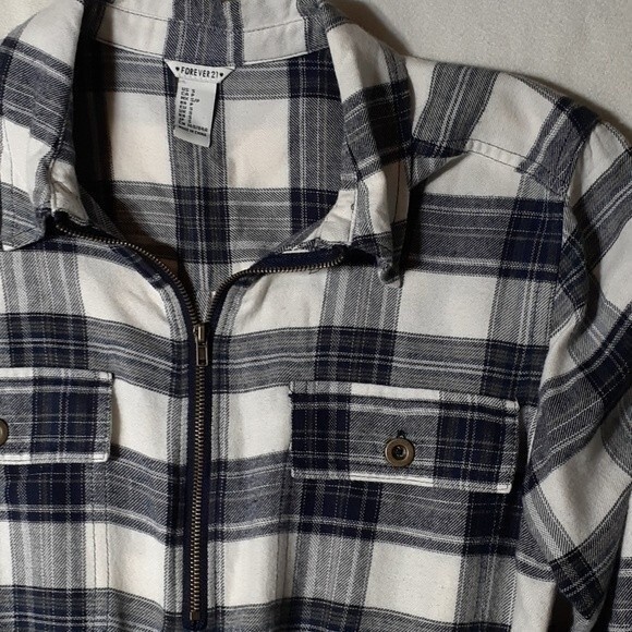 Forever 21 flannel shirt dress navy white check small s winter buffalo check xs - Picture 2 of 7